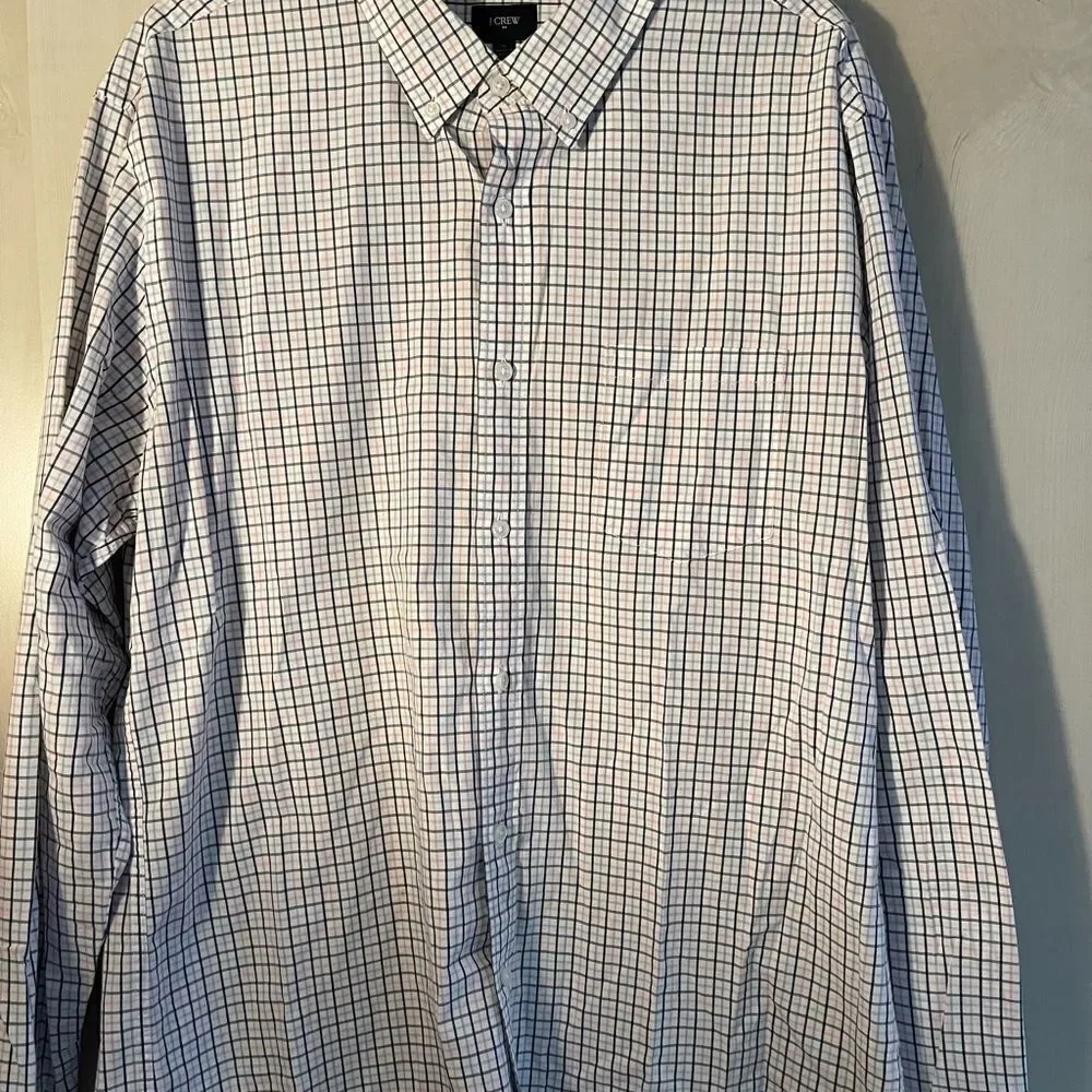 J. Crew long sleeve slim pink blue and white shirt, size XL‎